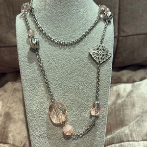 Elegant Silver and Pink lucite station Necklace 24”